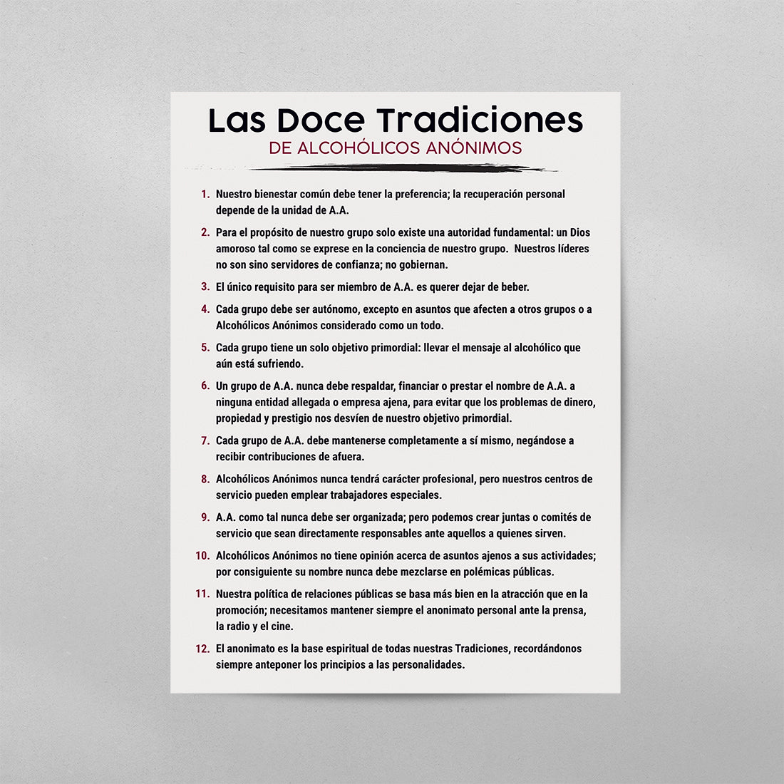 SPANISH 12 Traditions of AA Poster