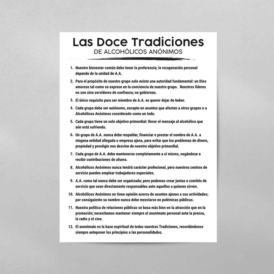 SPANISH 12 Traditions of AA Poster