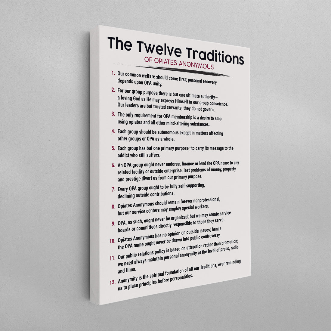 The 12 Traditions of Opiates Anonymous Poster