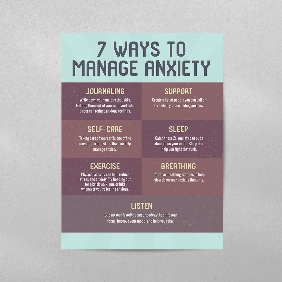 7 Ways to Manage Anxiety Poster