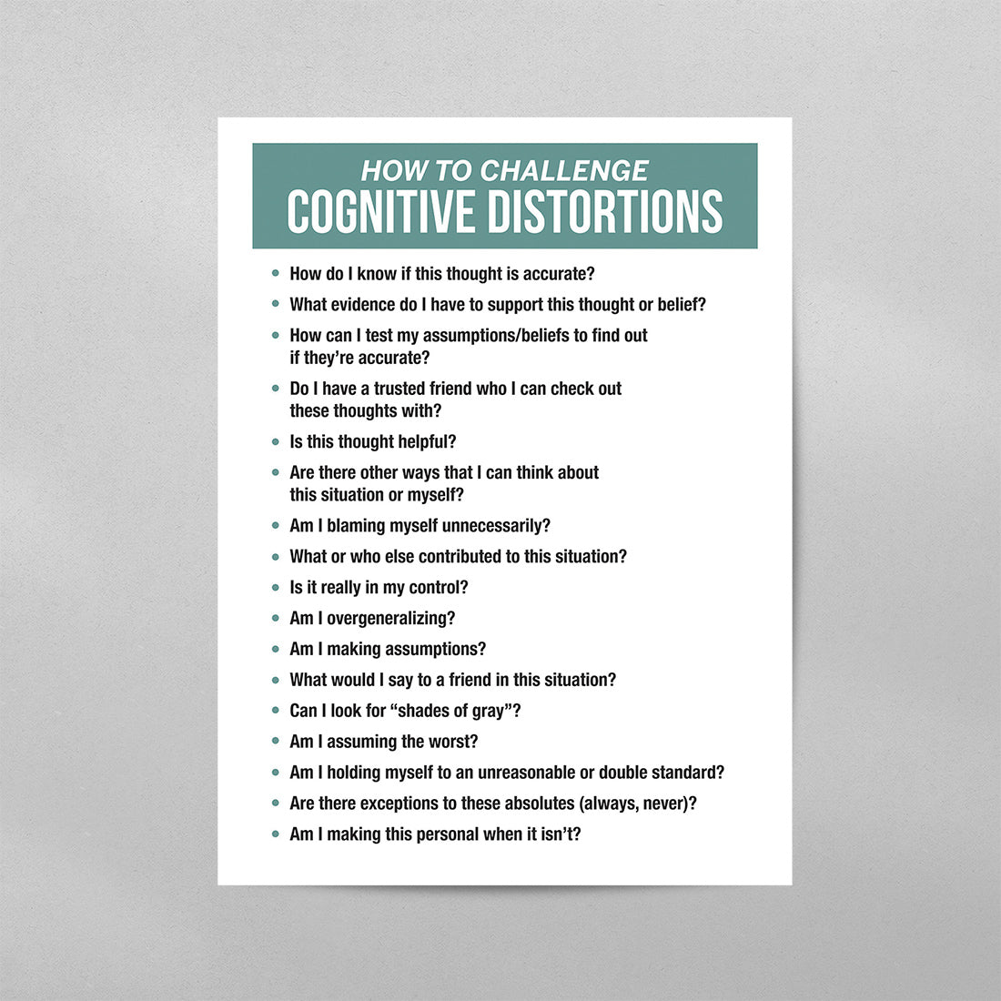 How To Challenge Cognitive Distortions CBT Poster