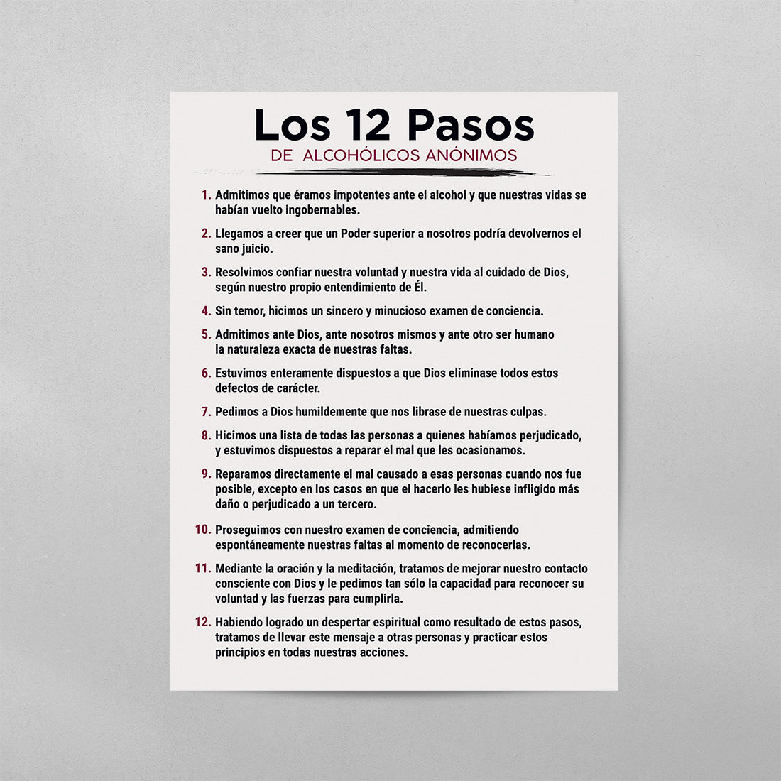 SPANISH 12 Steps of Alcoholicos Anonymous Poster