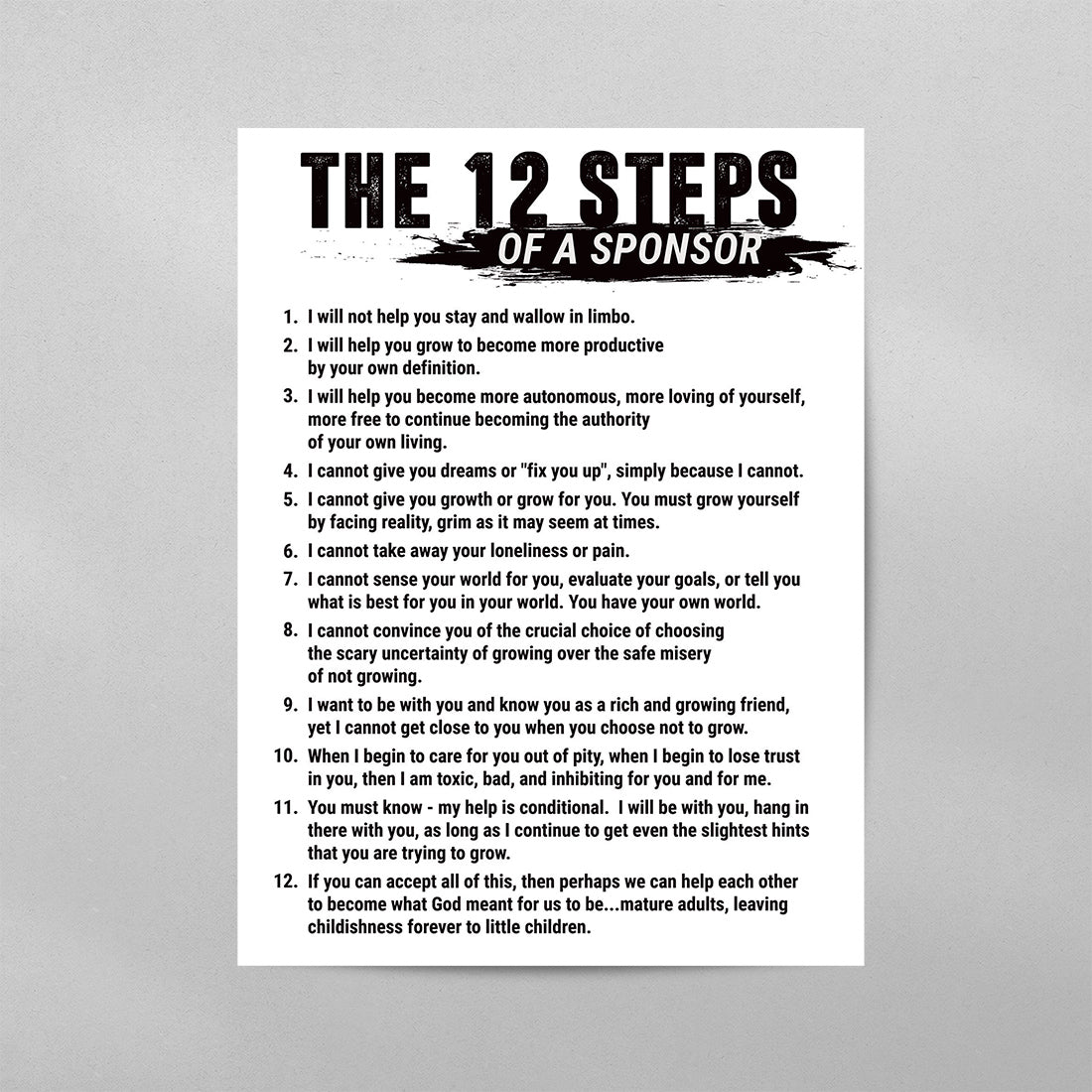 The 12 Steps of a Sponsor Poster
