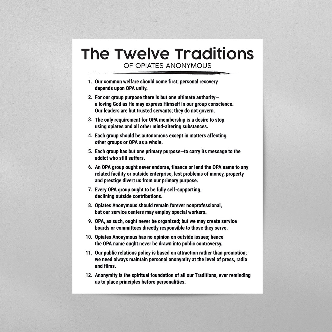The 12 Traditions of Opiates Anonymous Poster