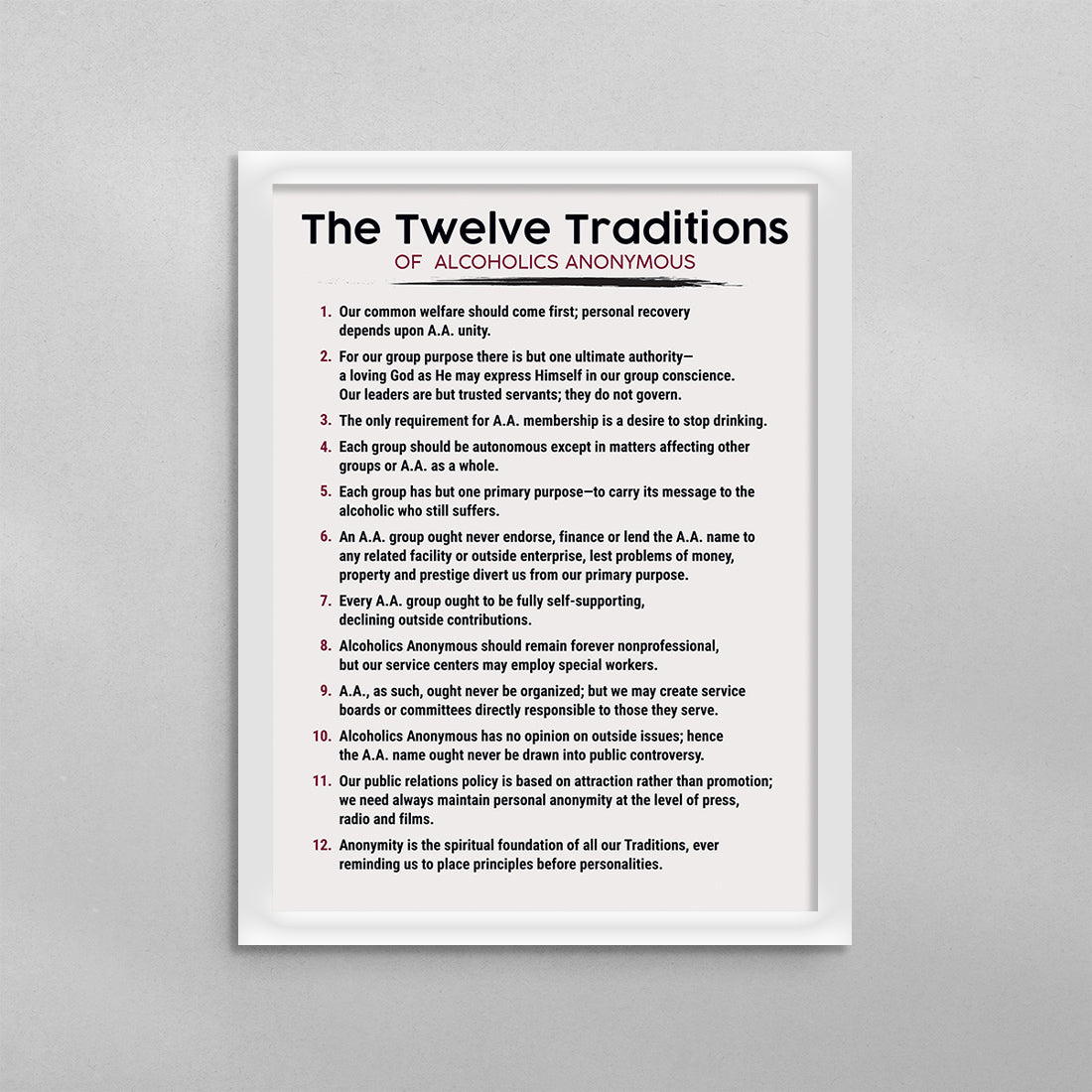 The 12 Traditions of AA Poster