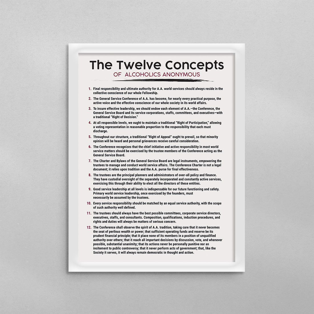 The 12 Concepts of AA Poster