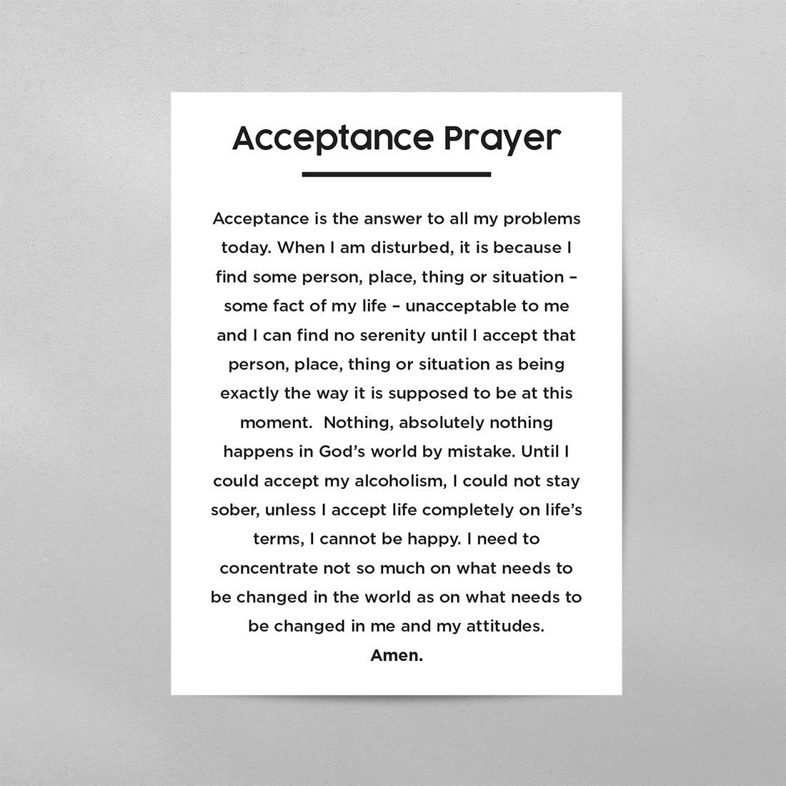 Acceptance Prayer Minimal Poster Mental Heath Awareness Wall Art