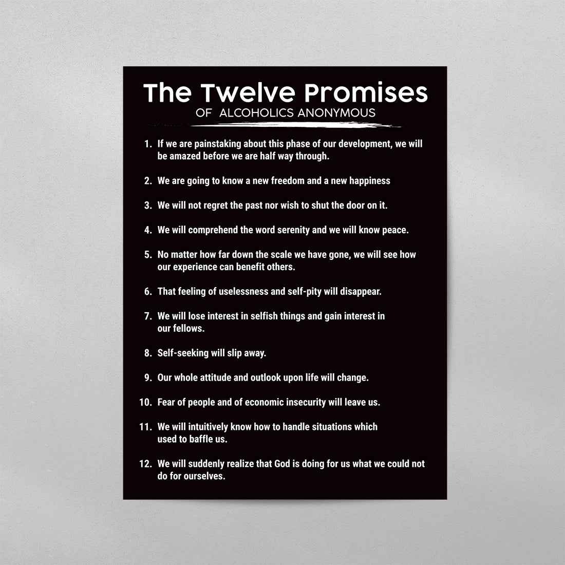 the 12 promises of aa poster, addiction recovery wall art print