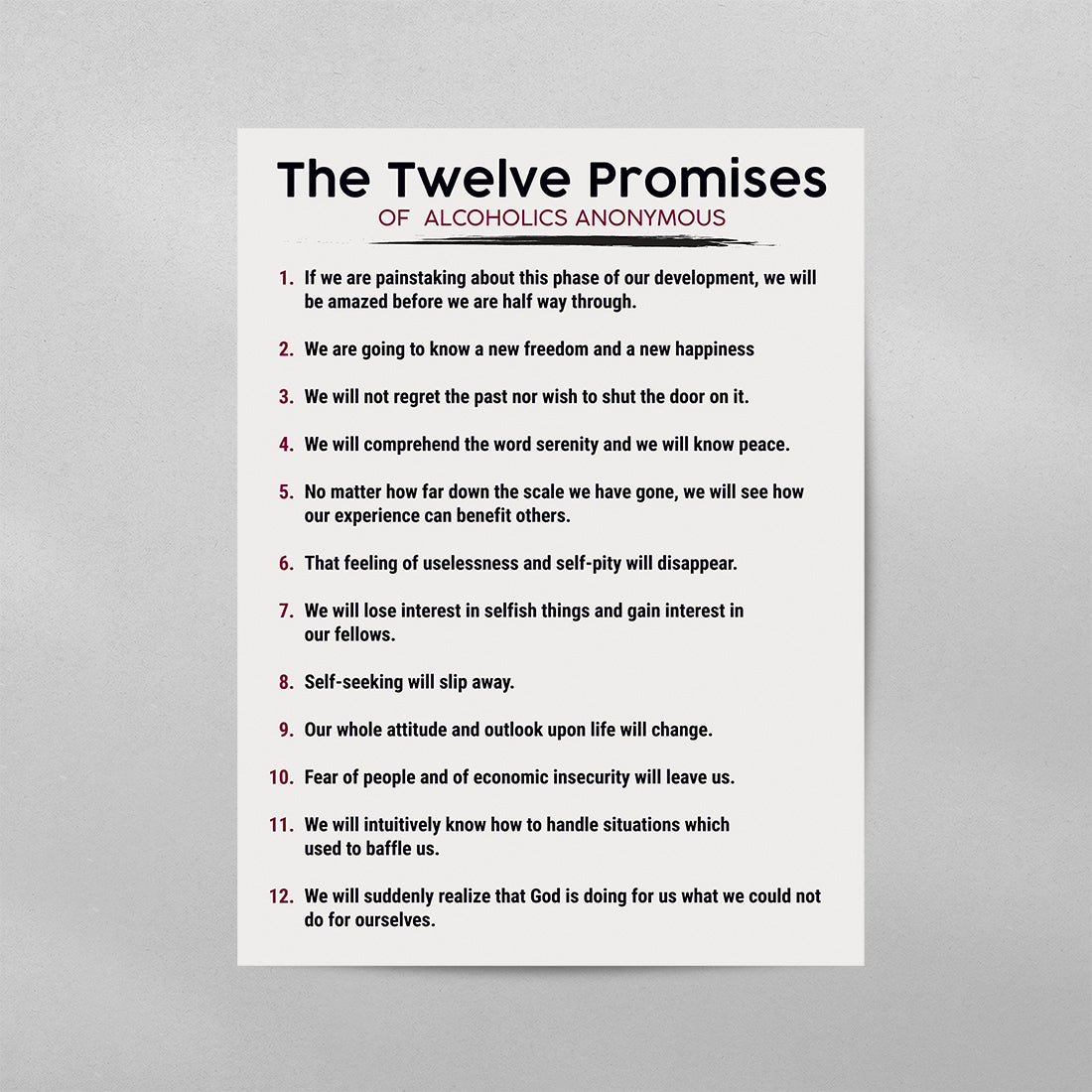 PO the twelve promises aa color the 12 promises of aa poster