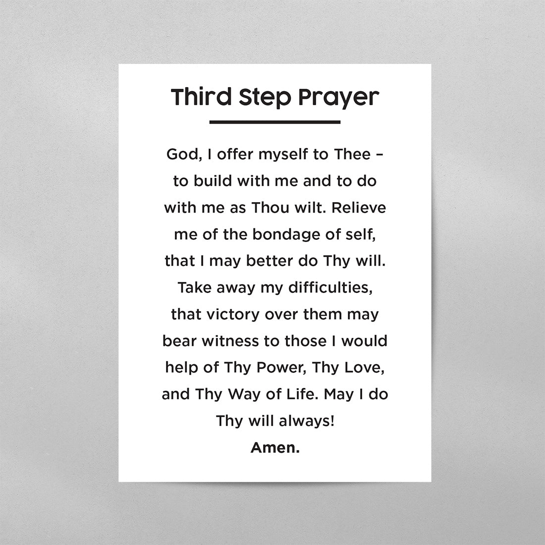 3rd Step Prayer Minimal Poster - Addiction Recovery Wall Art Print ...