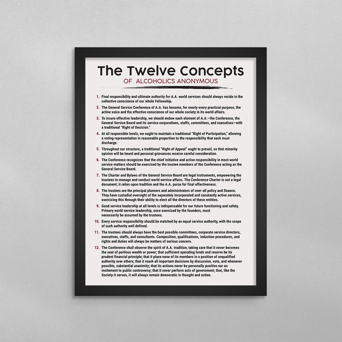 The 12 Concepts of AA Poster - Addiction Recovery Wall Prints