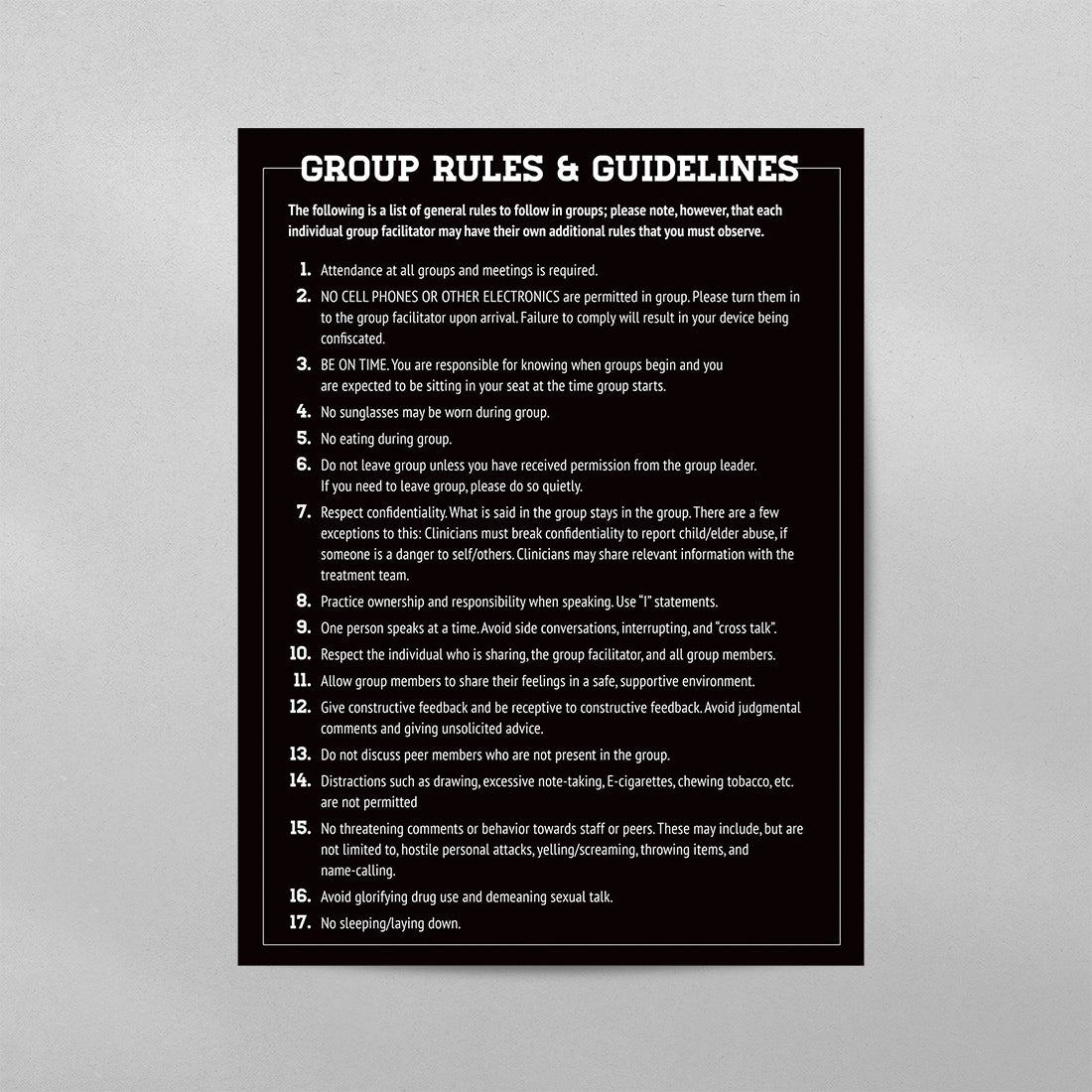 Group Rules.pdf Group Rules and Guidelines Poster - Addiction Recovery Classroom Wall ...