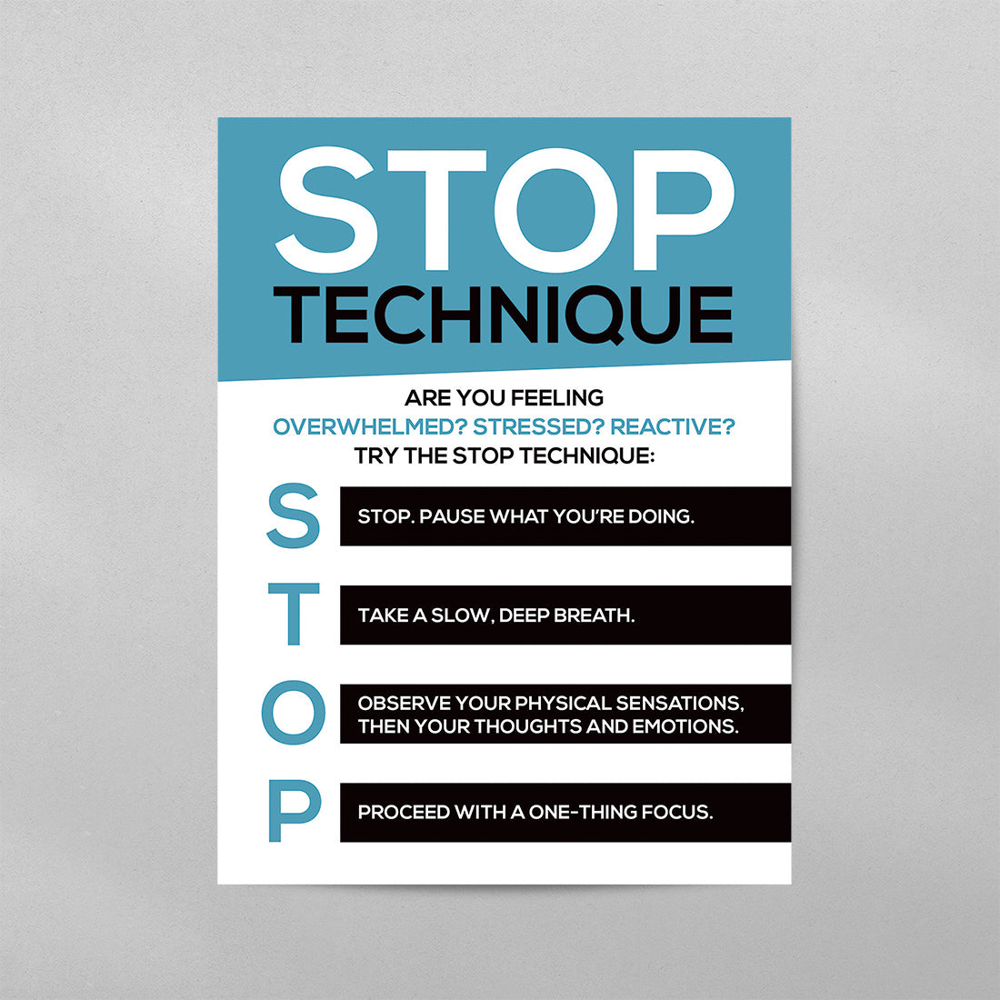 STOP Technique for Stressing Situations Mental Heath Wall Art Poster ...