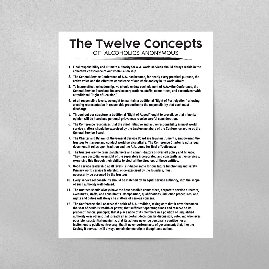 The 12 Concepts of Alcoholics Anonymous Mental Health Wall Art Poster ...